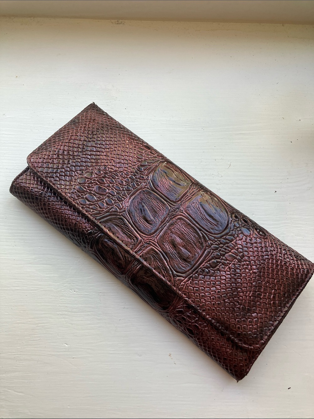 Amici accessories Croc-Embossed  Foldover Clutch with change purse in Burgundy
